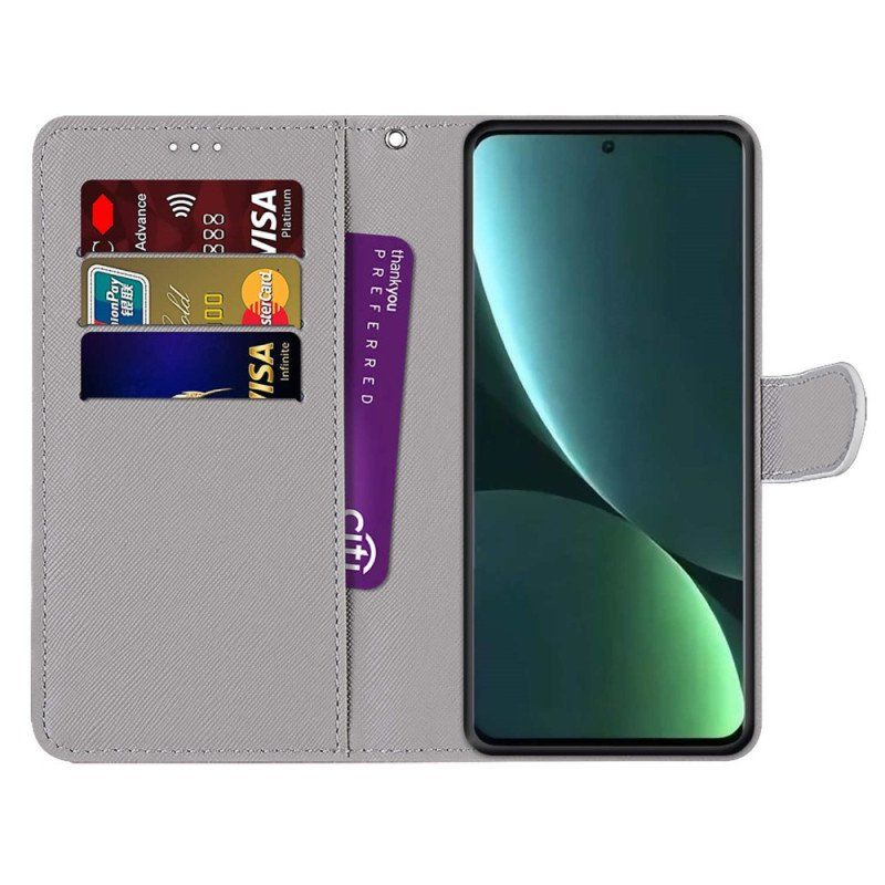 Etui Folio do Xiaomi 13 Pro Czerwony Motyl Niebieskim Tle