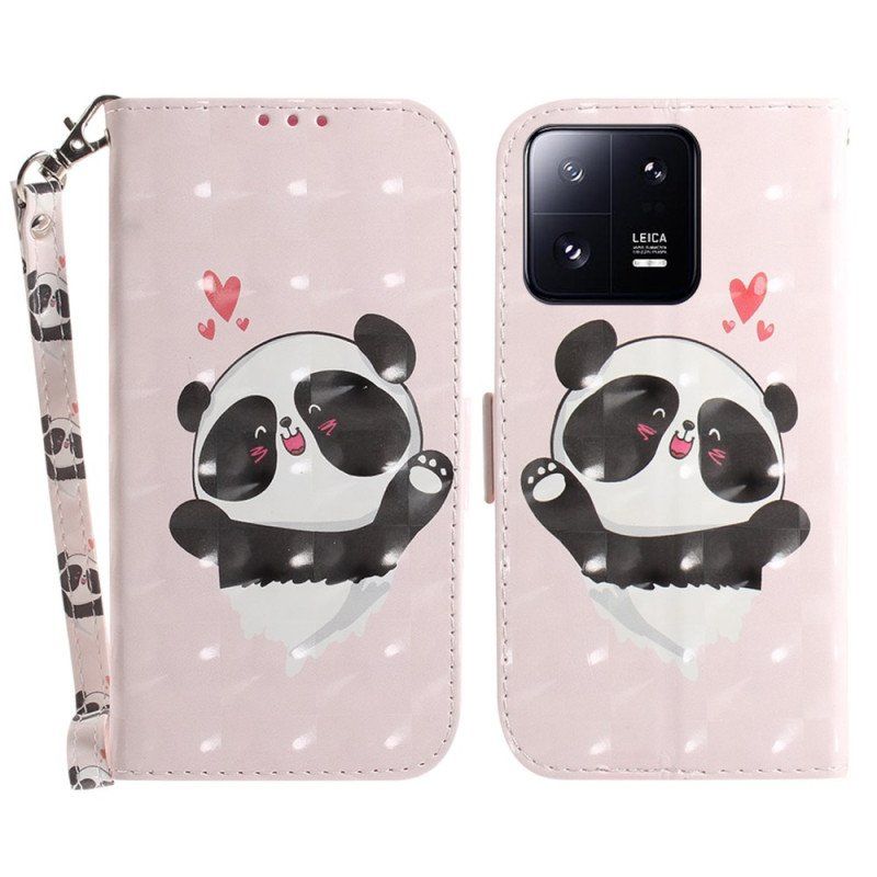 Etui Folio do Xiaomi 13 Pro z Łańcuch Panda Love Ze Smyczą