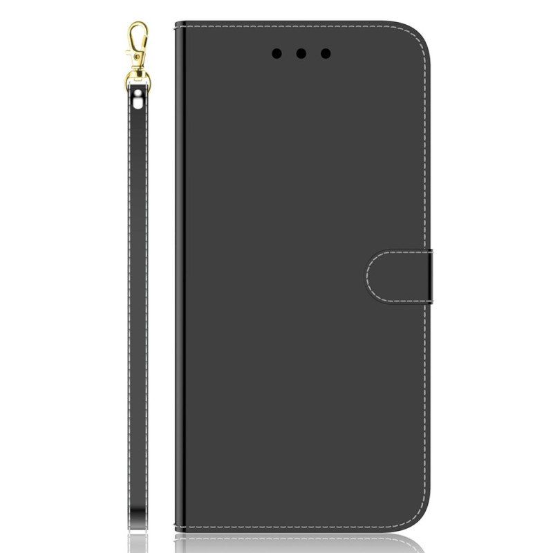 Etui Folio do Xiaomi Redmi A1 Sztuczna Lustrzana Skóra Z Paskiem