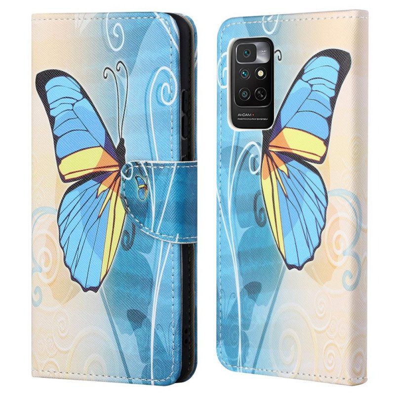 Etui Folio do Xiaomi Redmi Note 11 / 11S Niebieski I Żółty Motyl