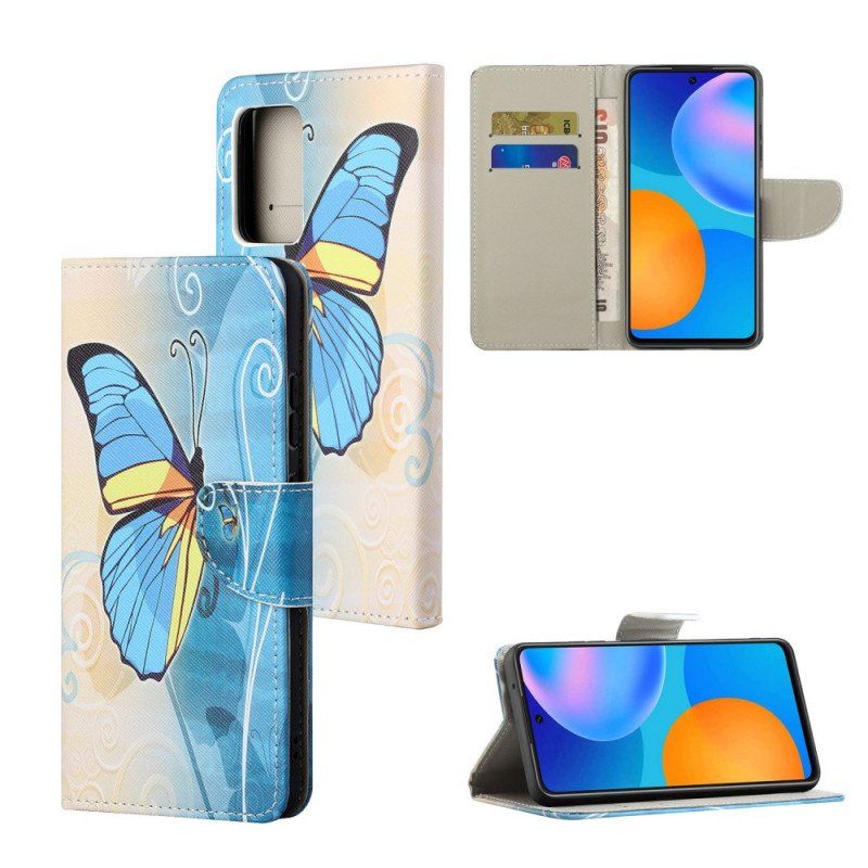 Etui Folio do Xiaomi Redmi Note 11 / 11S Niebieski I Żółty Motyl