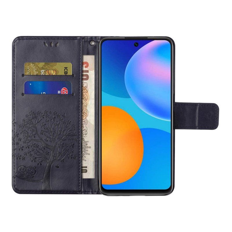 Etui Folio do Xiaomi Redmi Note 11 / 11S z Łańcuch Drzewo Stringów I Sowy