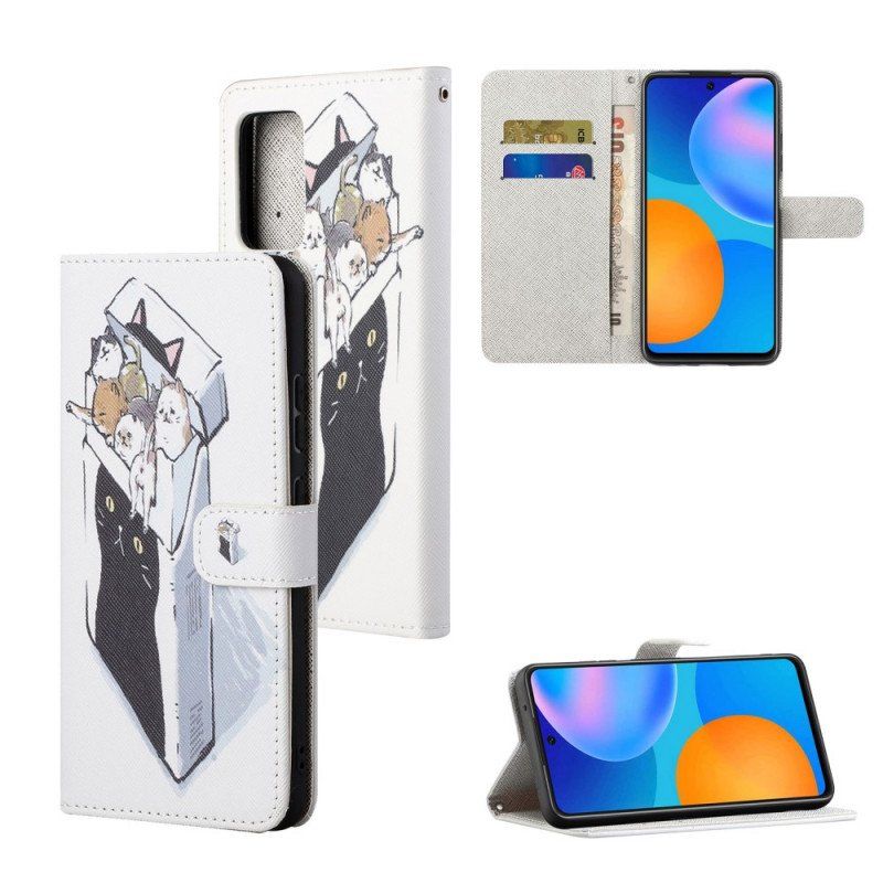 Etui Folio do Xiaomi Redmi Note 11 / 11S z Łańcuch Koty Dostawcze Ze Stringami