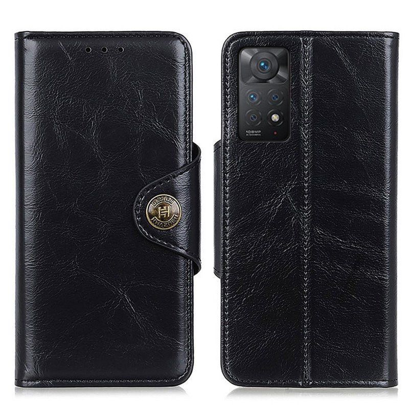 Etui Folio do Xiaomi Redmi Note 11 Pro / 11 Pro 5G Guzik Khazneh Z Imitacji Lakierowanej Skóry