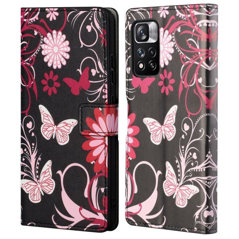 Etui Folio do Xiaomi Redmi Note 11 Pro / 11 Pro 5G Motyle I Kwiaty