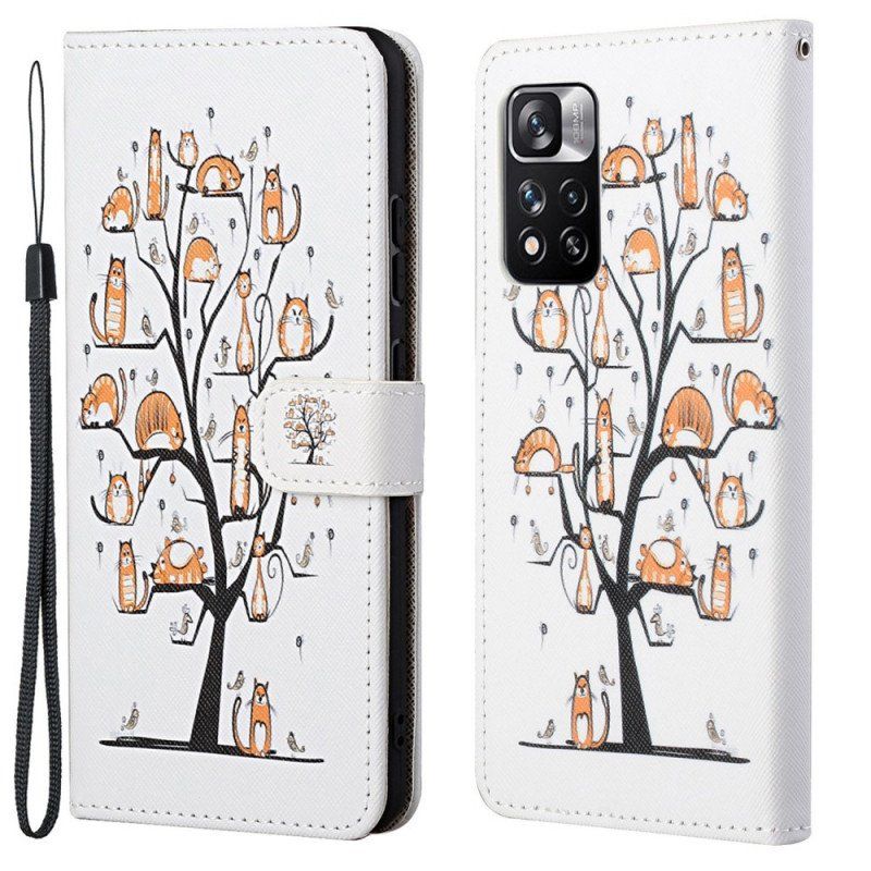 Etui Folio do Xiaomi Redmi Note 11 Pro / 11 Pro 5G z Łańcuch Funky Koty Z Paskiem