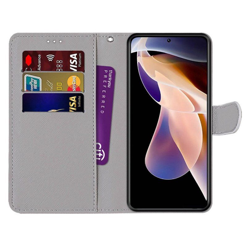 Etui Folio do Xiaomi Redmi Note 11 Pro Plus 5G Czerwony Motyl Niebieskim Tle