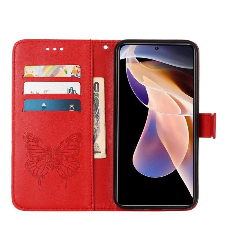 Etui Folio do Xiaomi Redmi Note 11 Pro Plus 5G Projekt Motyla Ze Smyczą