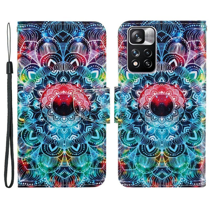 Etui Folio do Xiaomi Redmi Note 11 Pro Plus 5G z Łańcuch Błyskotliwa Mandala Z Paskami