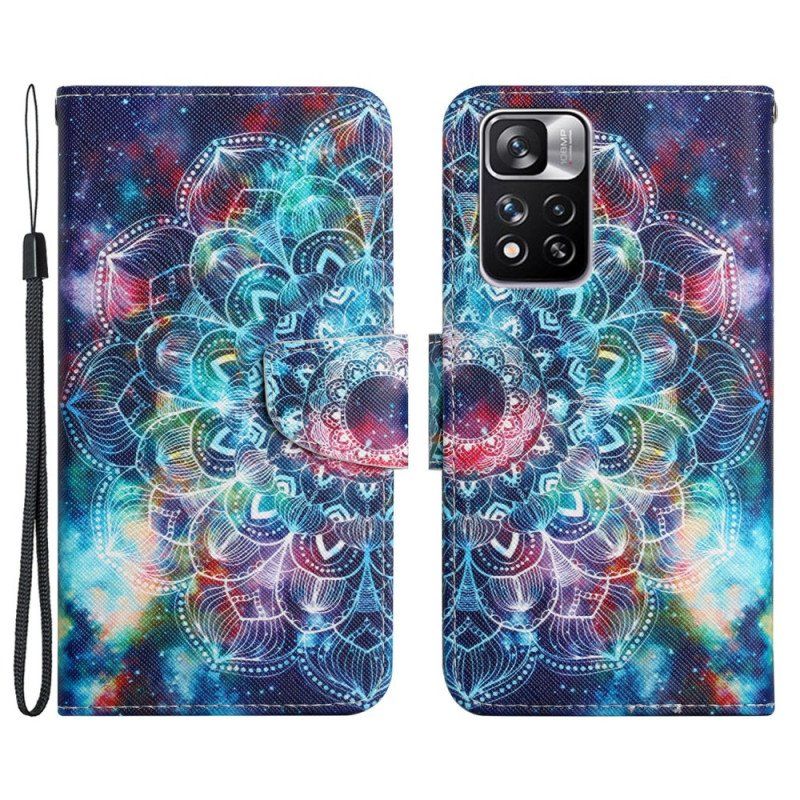 Etui Folio do Xiaomi Redmi Note 11 Pro Plus 5G z Łańcuch Błyskotliwa Mandala Z Paskami