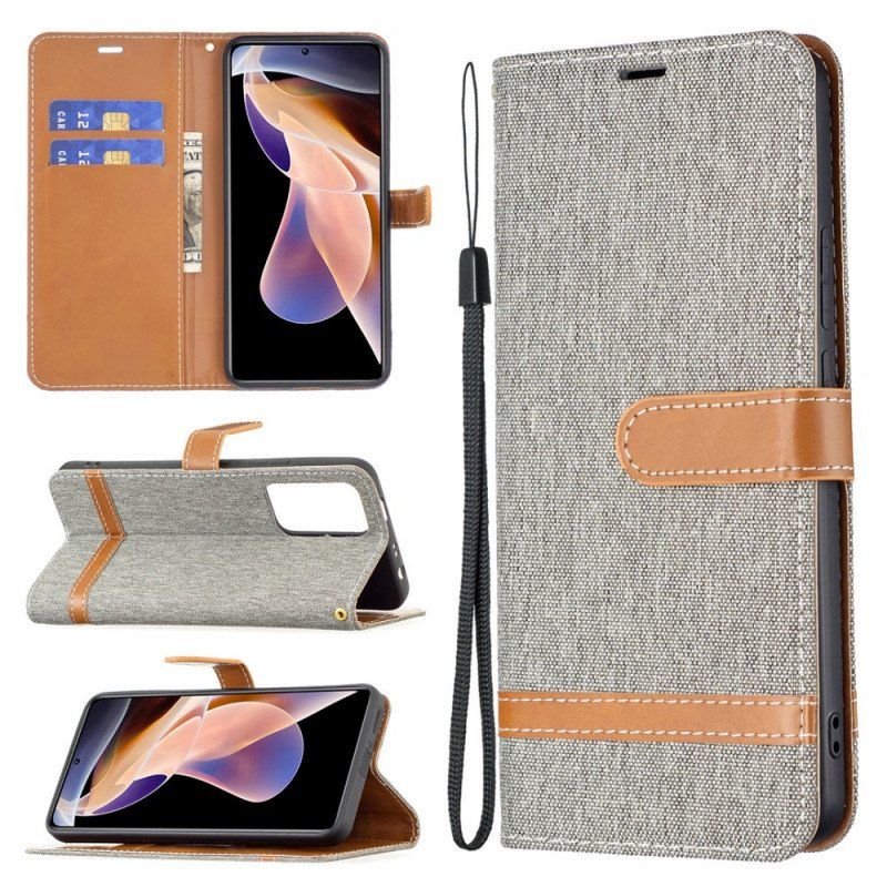 Etui Folio do Xiaomi Redmi Note 11 Pro Plus 5G z Łańcuch Pasek Z Efektem Tkaniny I Skóry