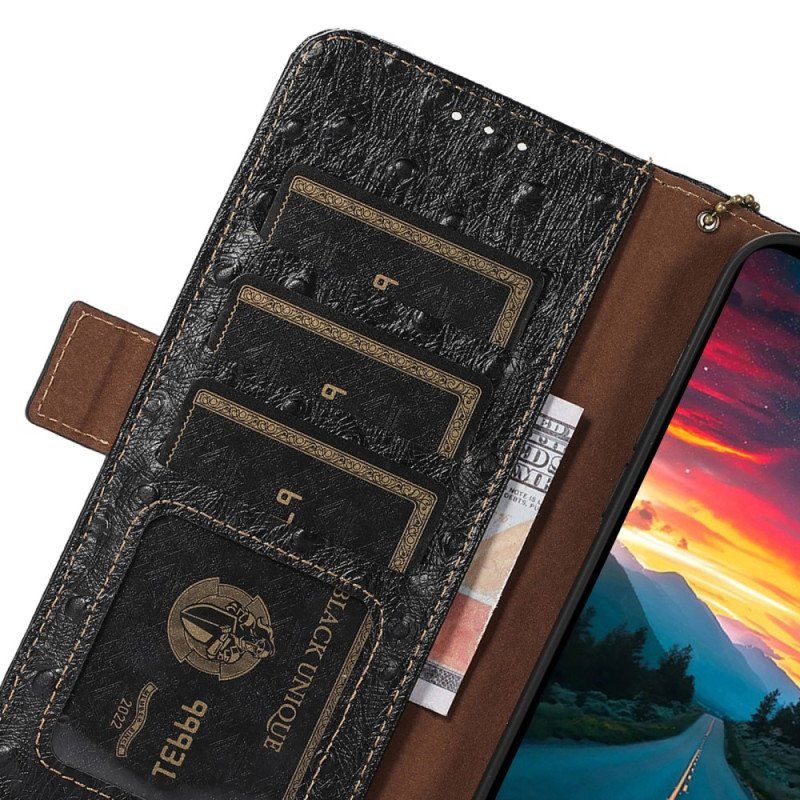 Etui Folio do Xiaomi Redmi Note 12 4G Rfid W Stylu Strusia Z Prawdziwej Skóry