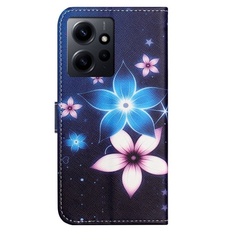 Etui Folio do Xiaomi Redmi Note 12 4G z Łańcuch Kwiaty Paska Księżycowego