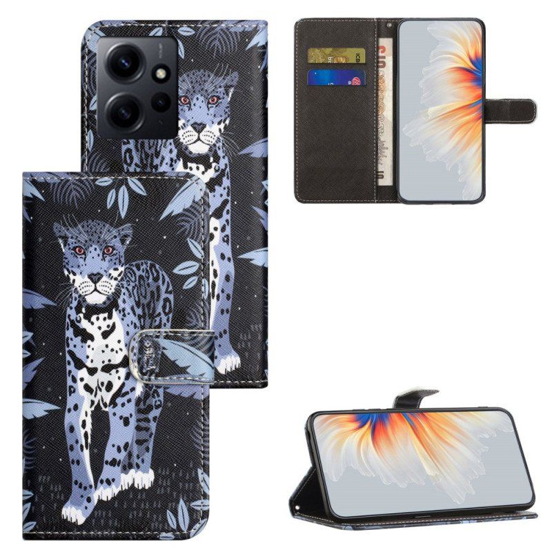 Etui Folio do Xiaomi Redmi Note 12 4G z Łańcuch Lampart Na Ramiączkach