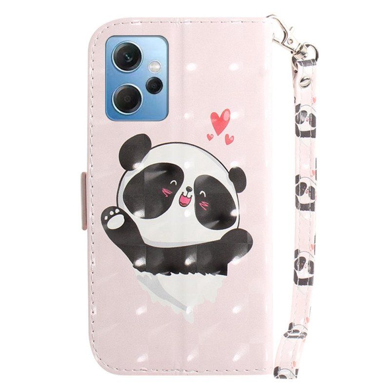 Etui Folio do Xiaomi Redmi Note 12 4G z Łańcuch Panda Love Ze Smyczą