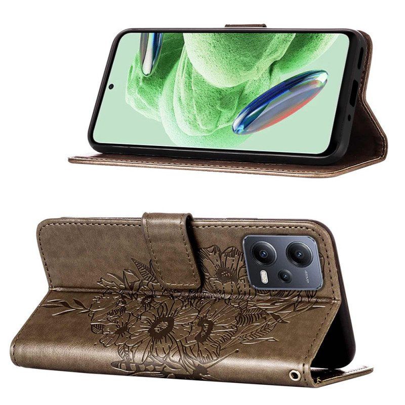 Etui Folio do Xiaomi Redmi Note 12 5G Kwiatowy Motyl