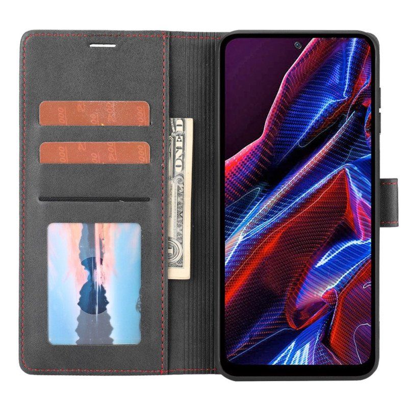 Etui Folio do Xiaomi Redmi Note 12 5G Liniowy Efekt Skóry