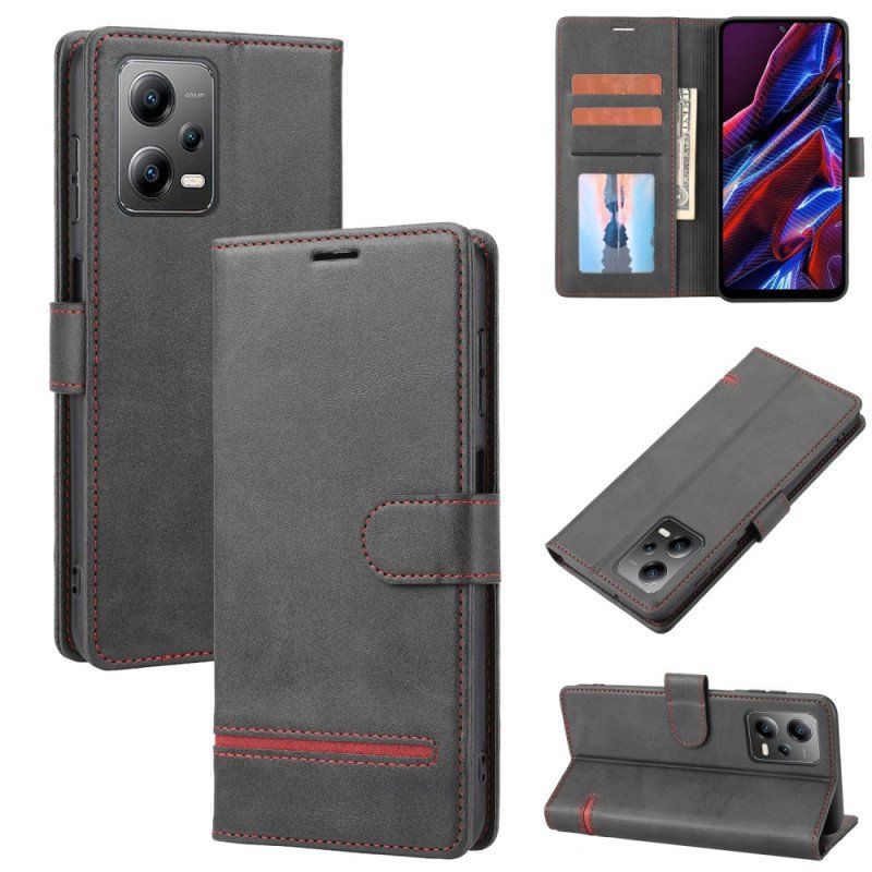 Etui Folio do Xiaomi Redmi Note 12 5G Liniowy Efekt Skóry