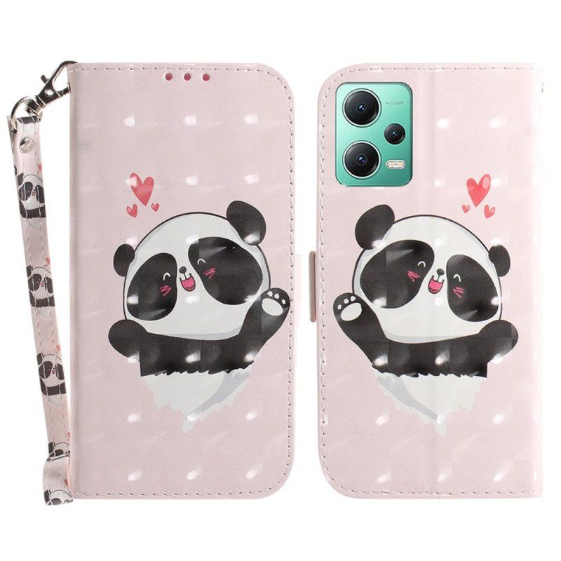 Etui Folio do Xiaomi Redmi Note 12 5G z Łańcuch Panda Love Ze Smyczą