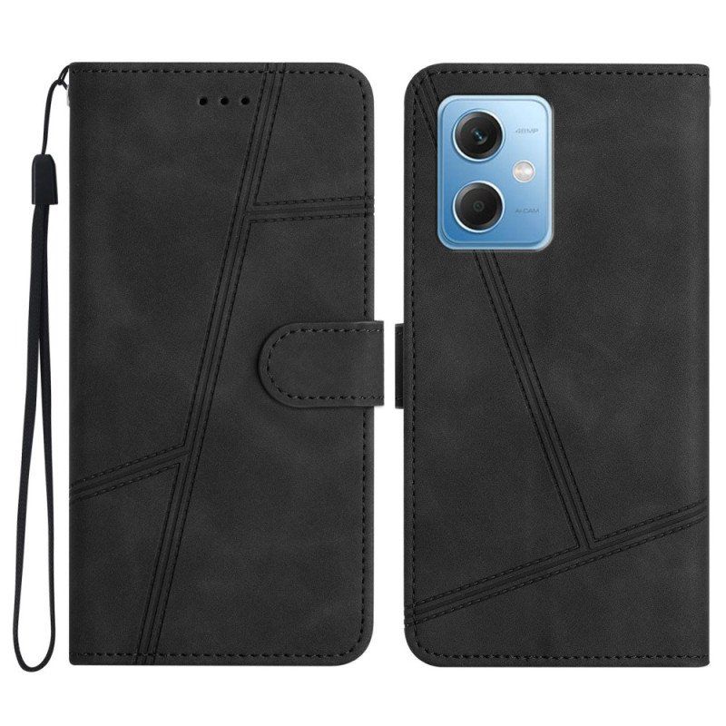 Etui Folio do Xiaomi Redmi Note 12 5G z Łańcuch Paskowaty Geometryczny Skórzany Styl