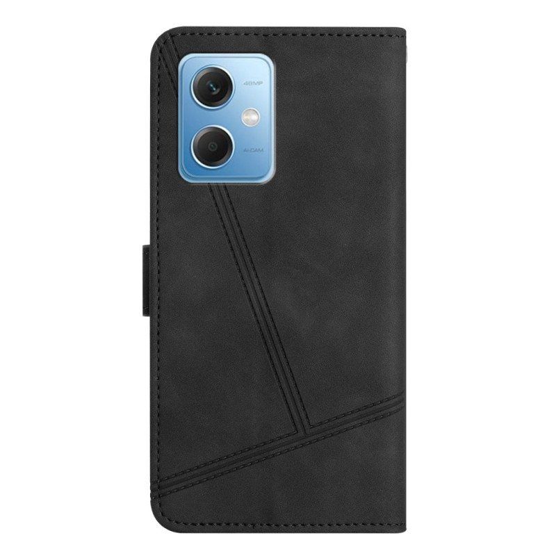 Etui Folio do Xiaomi Redmi Note 12 5G z Łańcuch Paskowaty Geometryczny Skórzany Styl