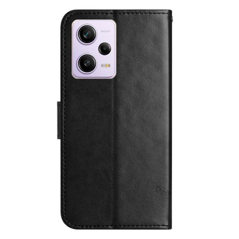 Etui Folio do Xiaomi Redmi Note 12 Pro z Łańcuch Kwiatowy Na Ramiączkach