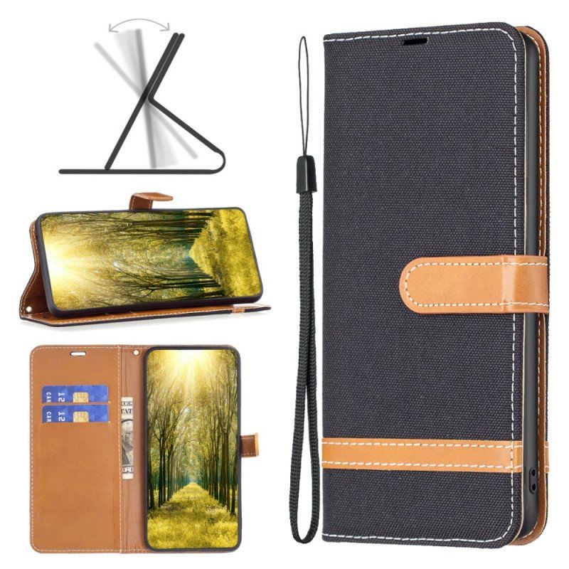 Etui Folio do Xiaomi Redmi Note 12 Pro z Łańcuch Pasek Z Efektem Tkaniny I Skóry