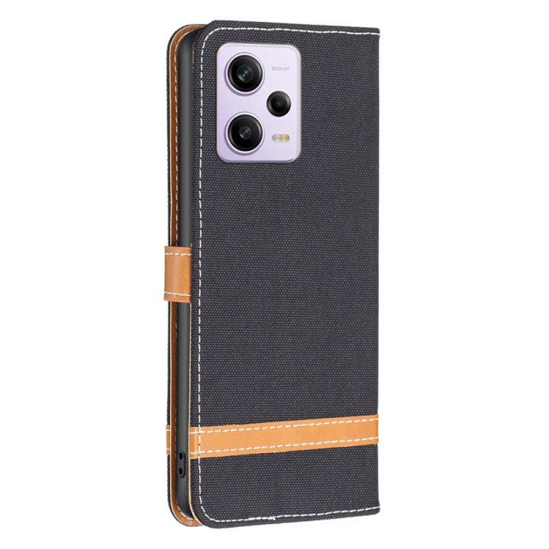 Etui Folio do Xiaomi Redmi Note 12 Pro z Łańcuch Pasek Z Efektem Tkaniny I Skóry