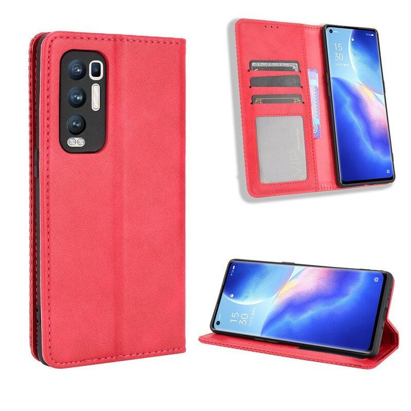 Etui Na Telefon do Oppo Find X3 Neo Etui Folio Stylizowany Efekt Skóry W Stylu Vintage