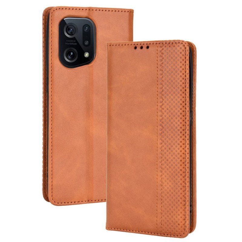 Etui Na Telefon do Oppo Find X5 Etui Folio Stylizowany Efekt Skóry W Stylu Vintage