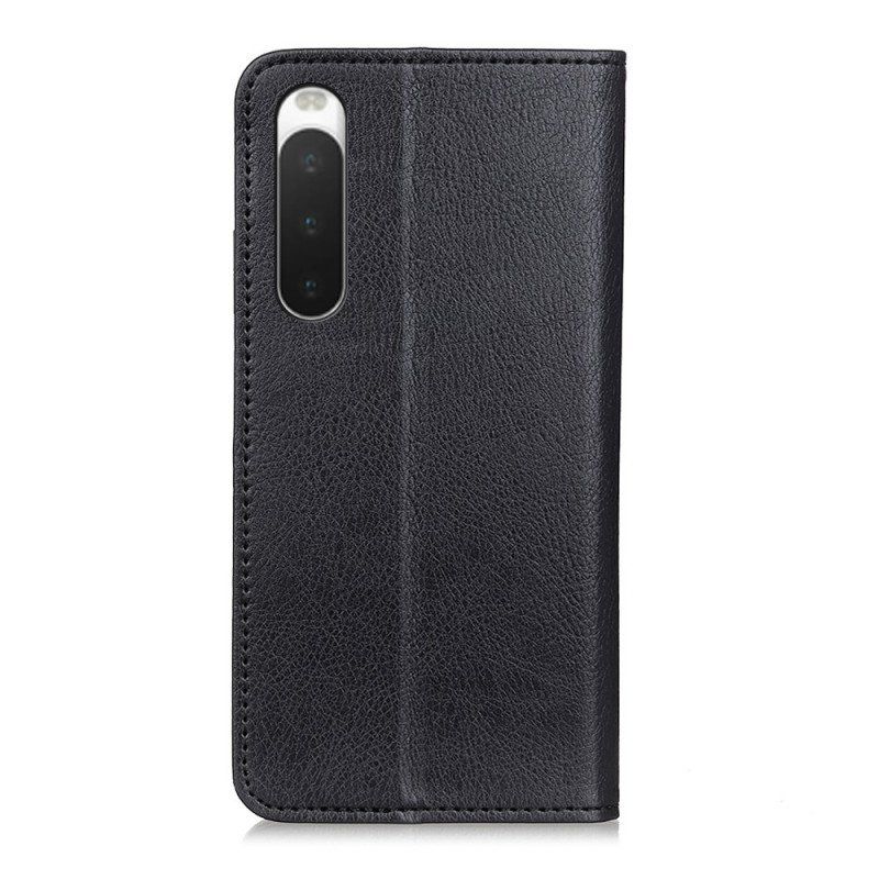 Etui Na Telefon do Sony Xperia 10 IV Etui Folio Skóra Dwoinowa Liczi