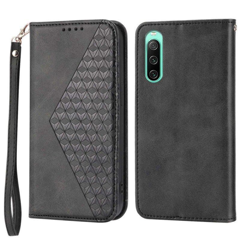 Etui Na Telefon do Sony Xperia 10 IV Etui Folio Skórzany Wzór 3d Z Paskiem