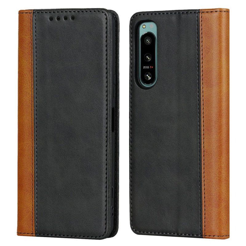 Etui Na Telefon do Sony Xperia 5 IV Etui Folio Dwukolorowy Efekt Skóry