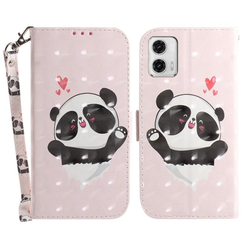 Etui Na Telefon Pokrowce do Moto G73 5G z Łańcuch Panda Love Ze Smyczą