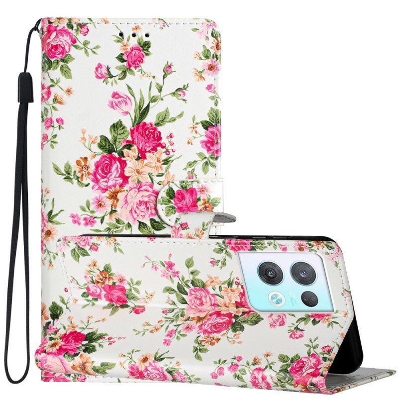 Etui Na Telefon Pokrowce do Oppo Reno 8 Pro z Łańcuch Pasek Liberty Flowers