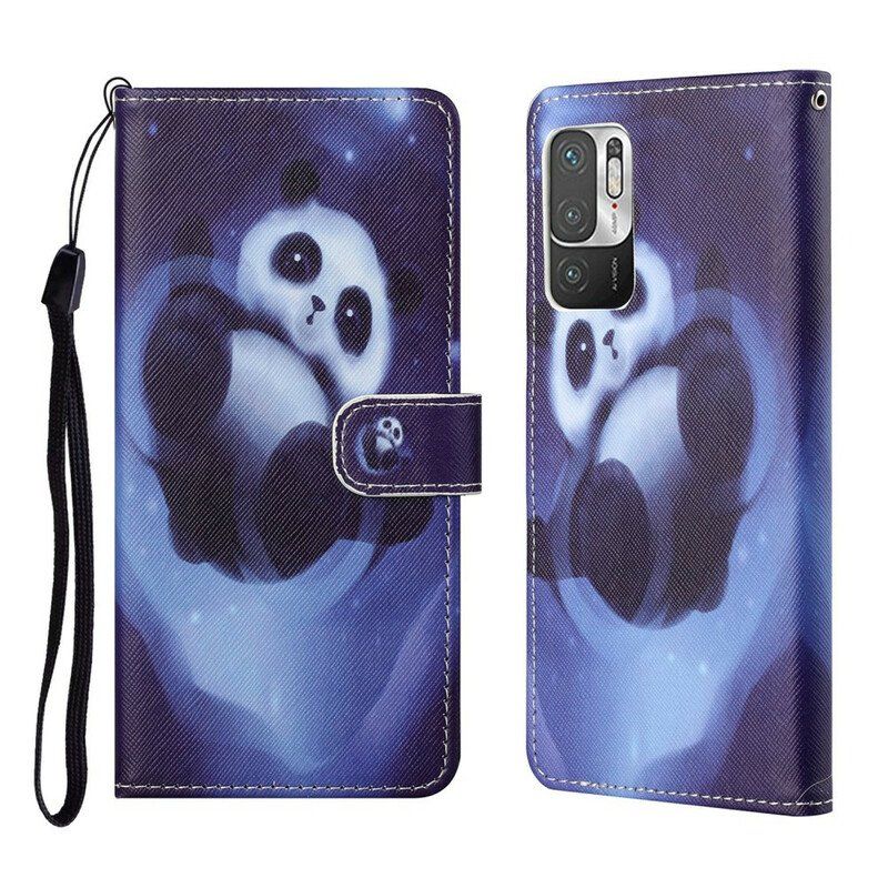 Etui Na Telefon Pokrowce do Poco M3 Pro 5G z Łańcuch Panda Space Ze Smyczą