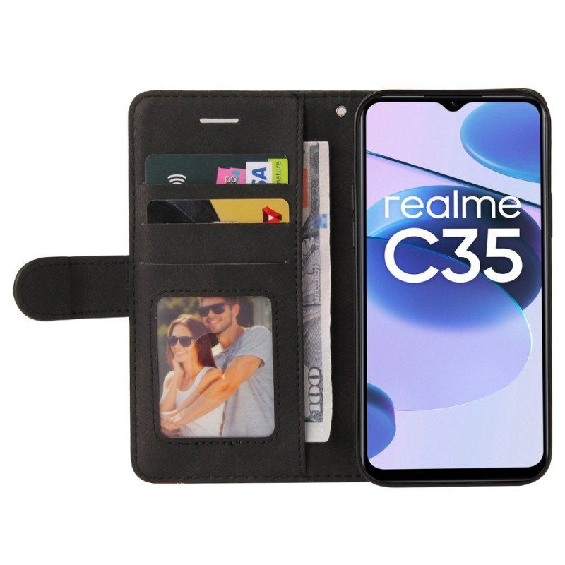 Etui Na Telefon Pokrowce do Realme C35 z Łańcuch Dwukolorowe Linie Z Paskiem