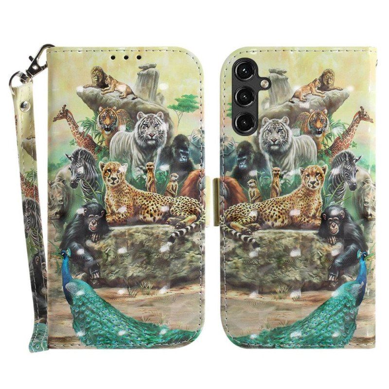 Etui Na Telefon Pokrowce do Samsung Galaxy A14 / A14 5G z Łańcuch Stringi Safari Animals