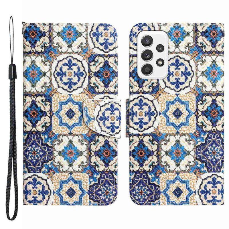 Etui Na Telefon Pokrowce do Samsung Galaxy A53 5G z Łańcuch Pasiasty Patchwork