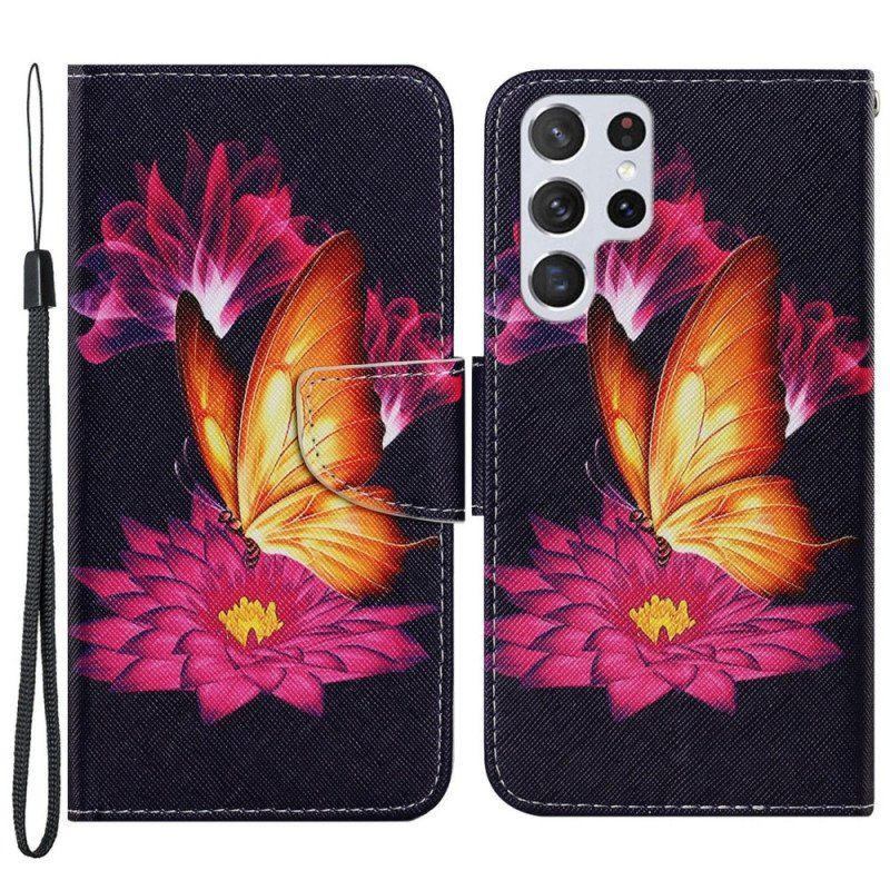 Etui Na Telefon Pokrowce do Samsung Galaxy S22 Ultra 5G Motyl I Lotos