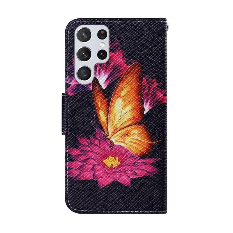 Etui Na Telefon Pokrowce do Samsung Galaxy S22 Ultra 5G Motyl I Lotos