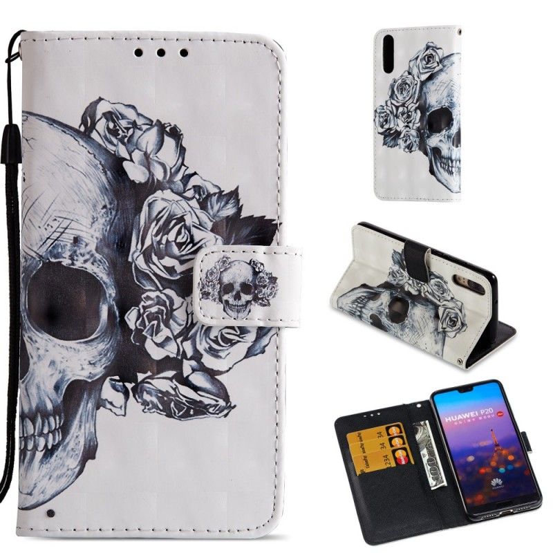 Etui Folio Huawei P20 3D Kwiat Czaszki