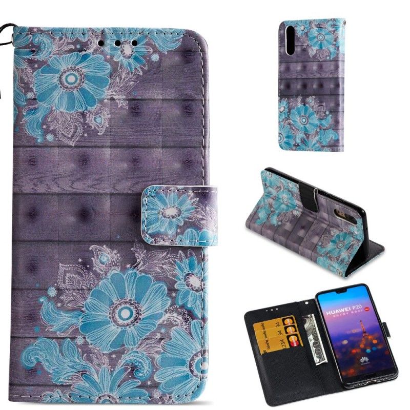 Etui Folio Huawei P20 3D Niebieskie Kwiaty