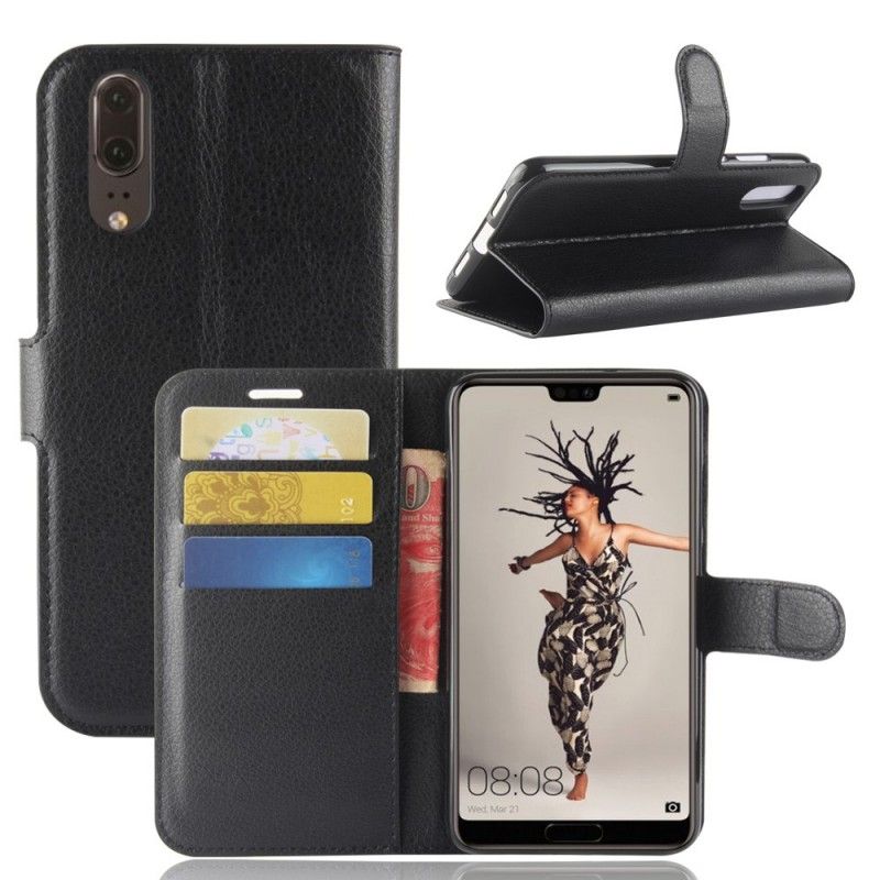 Etui Folio Huawei P20 Biały Czarny Liczi Retro Etui Ochronne