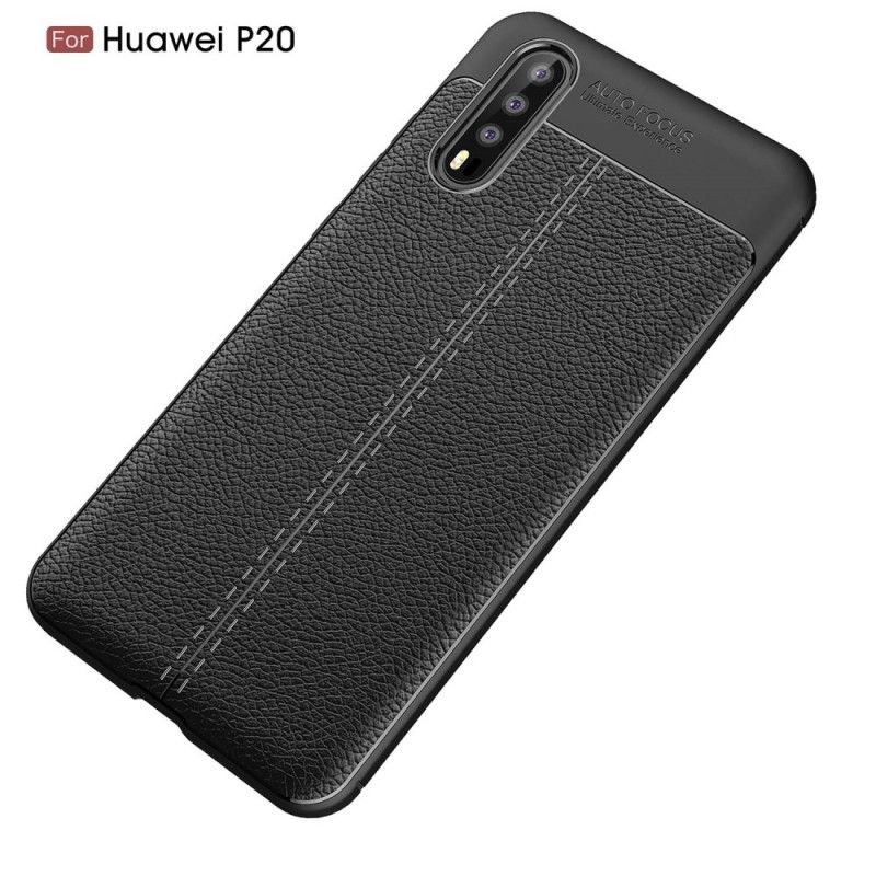 Etui Huawei P20 Czerwony Czarny Efekt Skóry Z Podwójną Linią Liczi Etui Ochronne