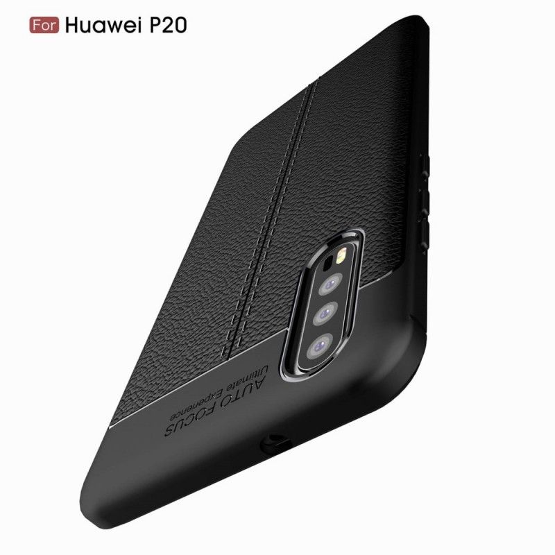 Etui Huawei P20 Czerwony Czarny Efekt Skóry Z Podwójną Linią Liczi Etui Ochronne