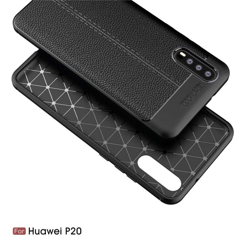 Etui Huawei P20 Czerwony Czarny Efekt Skóry Z Podwójną Linią Liczi Etui Ochronne