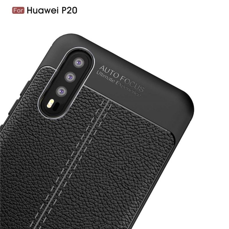 Etui Huawei P20 Czerwony Czarny Efekt Skóry Z Podwójną Linią Liczi Etui Ochronne