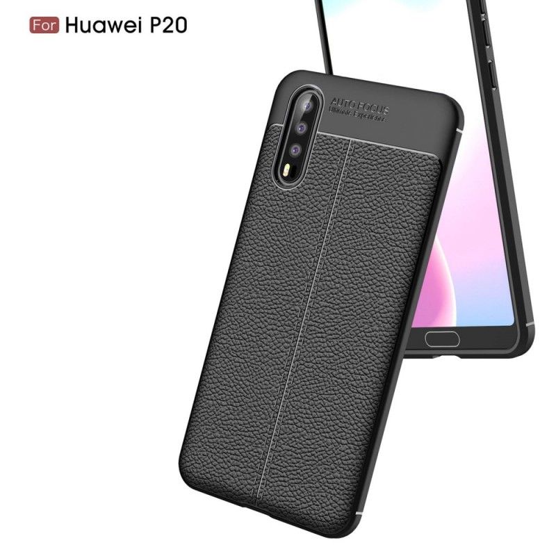 Etui Huawei P20 Czerwony Czarny Efekt Skóry Z Podwójną Linią Liczi Etui Ochronne