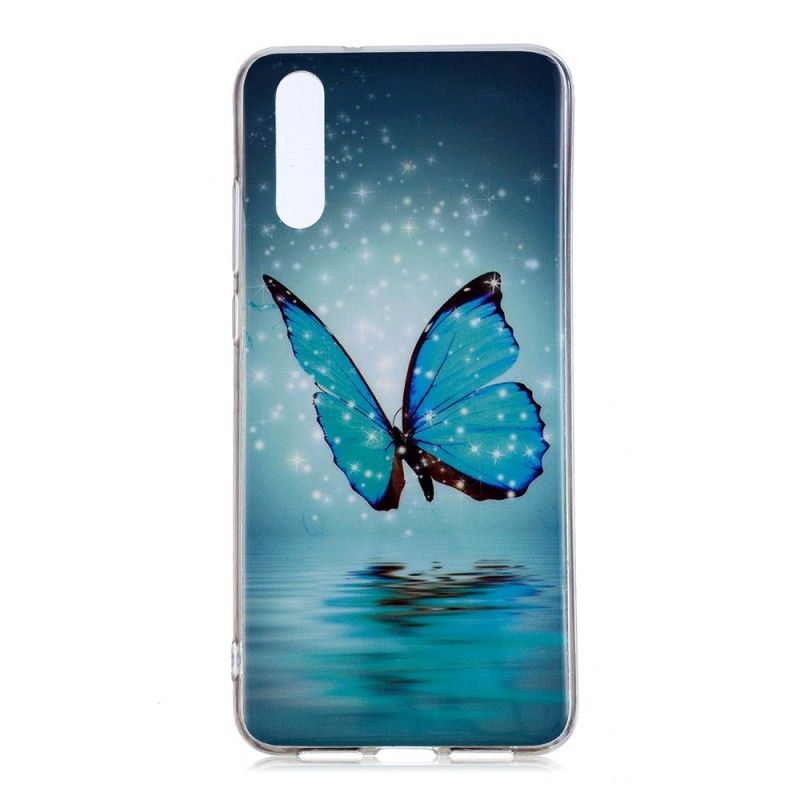 Etui Huawei P20 Fluorescencyjny Niebieski Motyl